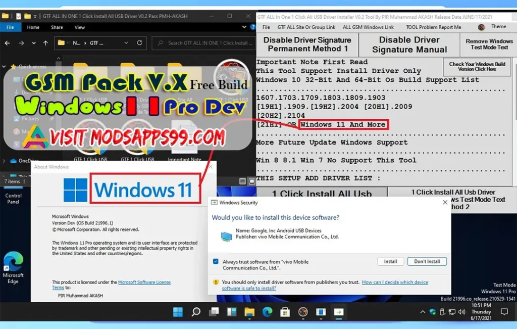 Free Download Windows 11 Pro Dev GSM Pack V.X 5IN1 All USB Drivers Pre Installed2